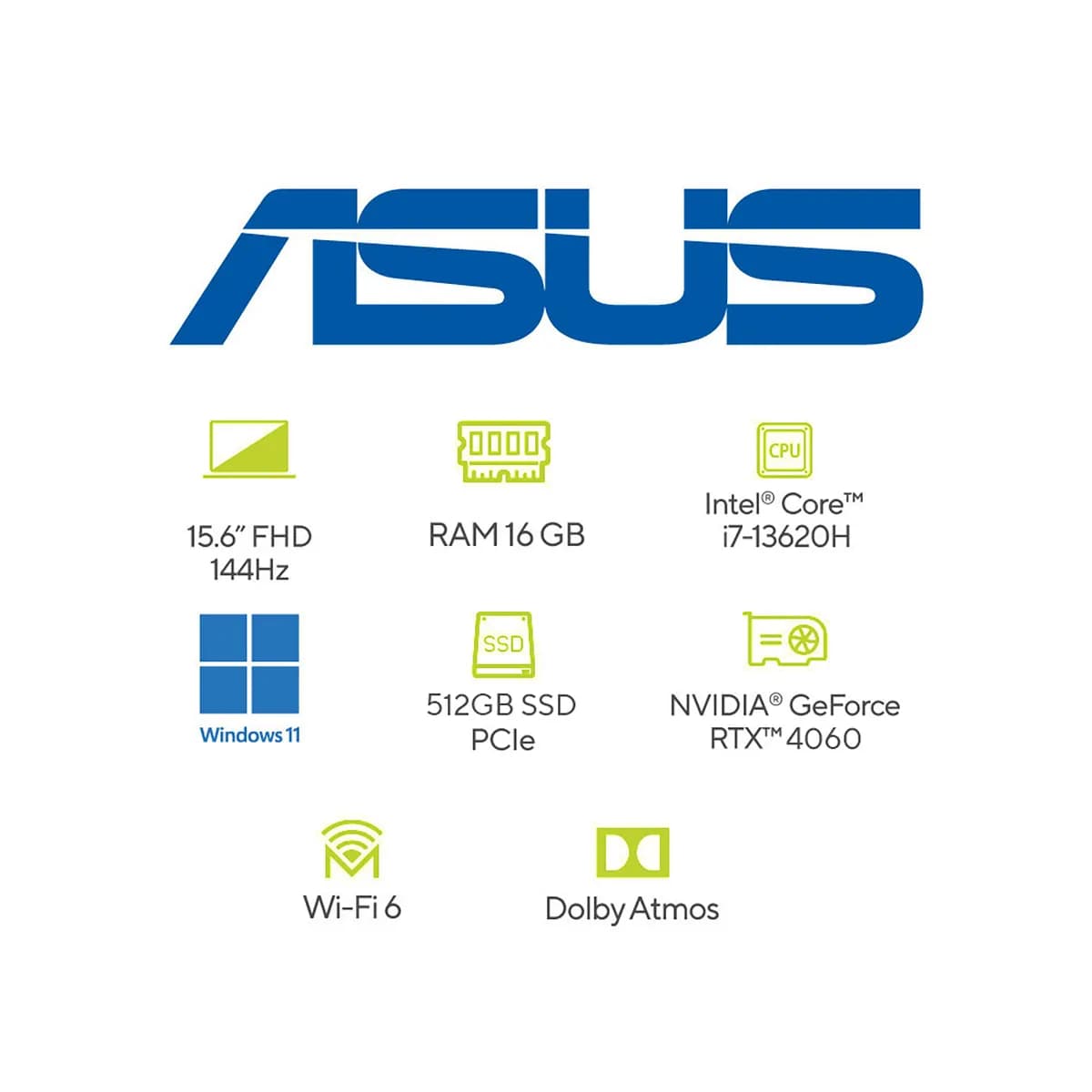 Portátil ASUS TUF Gaming F15 GeForce RTX 4060 Intel Core i7 16GB de RAM 512G SSD de almacenamiento Windows 11 15.6 Pulgadas FX507VV-LP139W Computador portátil Gamer